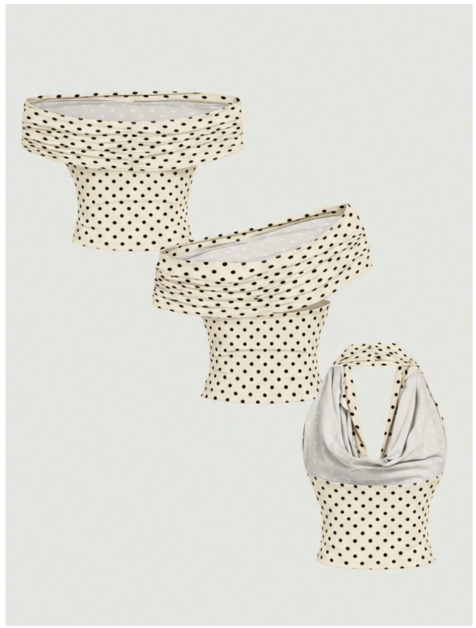 Crop top blanco lunares negros 3 formas de uso - 6034