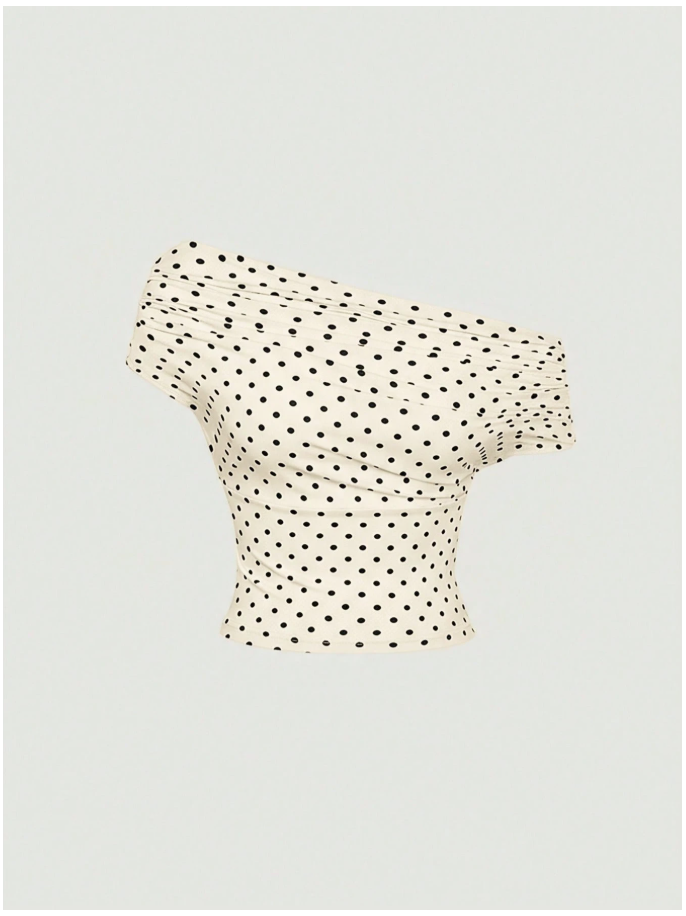 Crop top blanco lunares negros 3 formas de uso - 6034