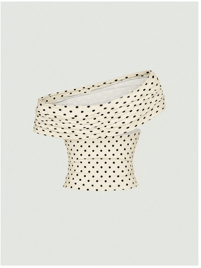 Crop top blanco lunares negros 3 formas de uso - 6034