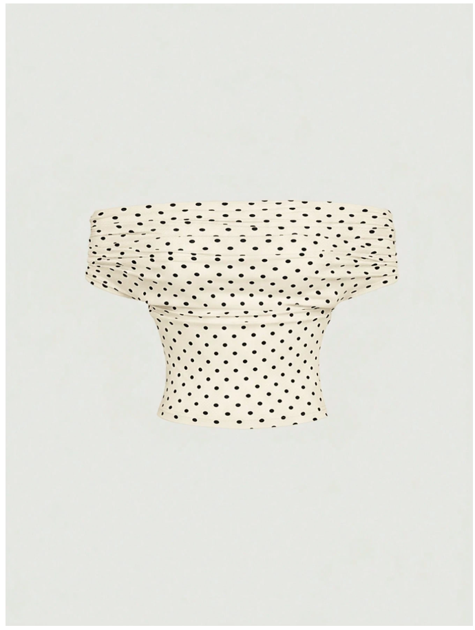 Crop top blanco lunares negros 3 formas de uso - 6034
