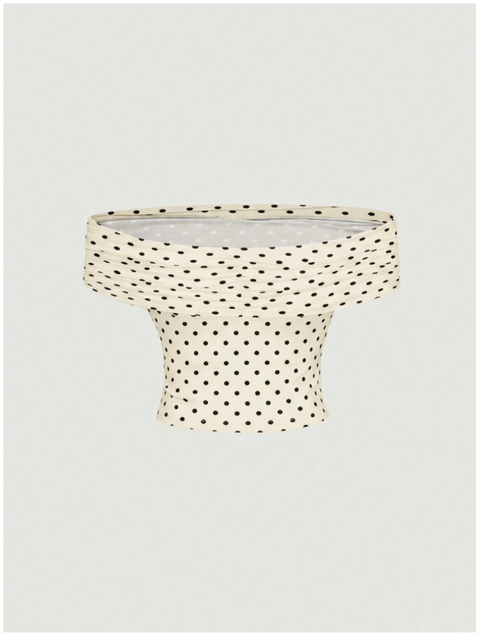 Crop top blanco lunares negros 3 formas de uso - 6034