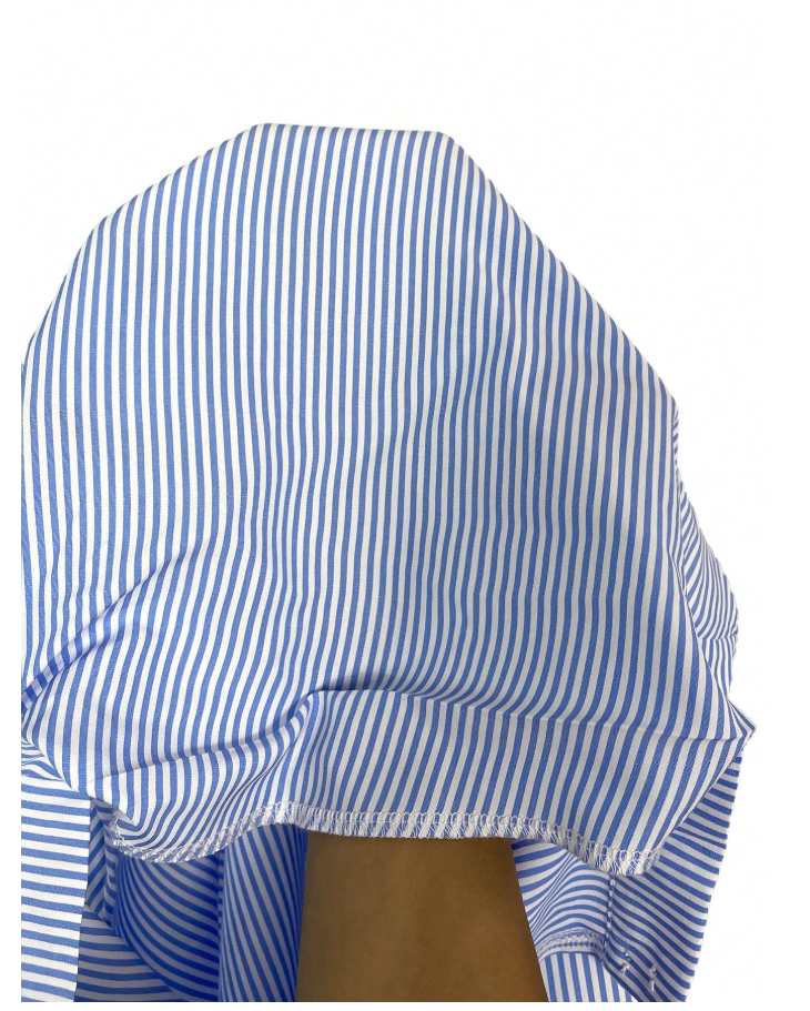 Camisa azul a rayas sin mangas cuello alto - 6035
