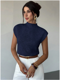 Camisa azul sin mangas cuello alto corte holgado - 6036