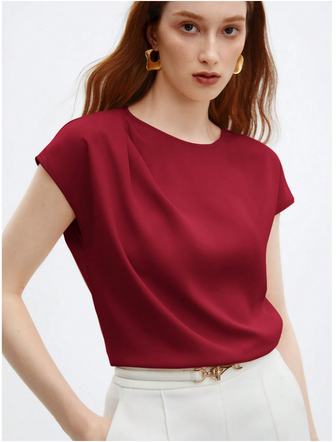 Camisa burdeos holgada manga corta - 6037