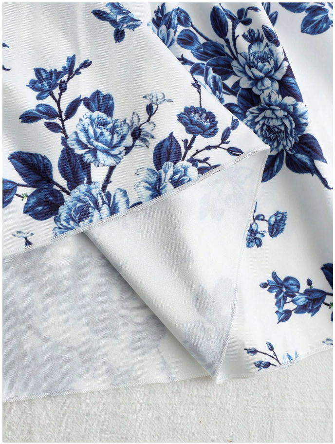 Vestido fondo blanco estampado flores azules cuello halter - 6038