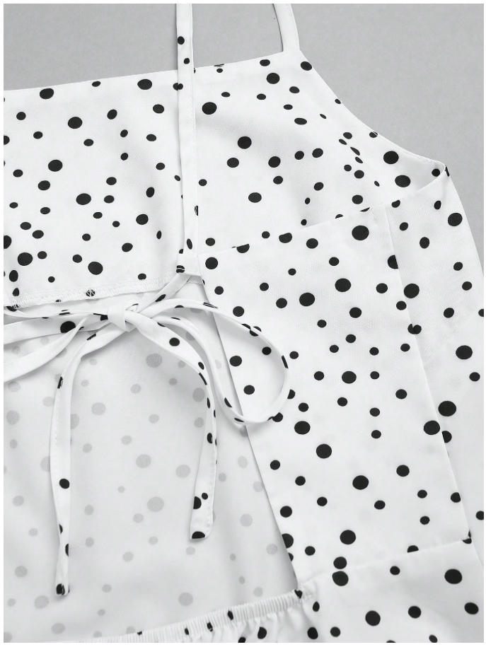 Crop top de tirantes blanco lunares negros - 6039