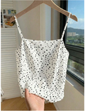 Crop top de tirantes blanco lunares negros - 6039