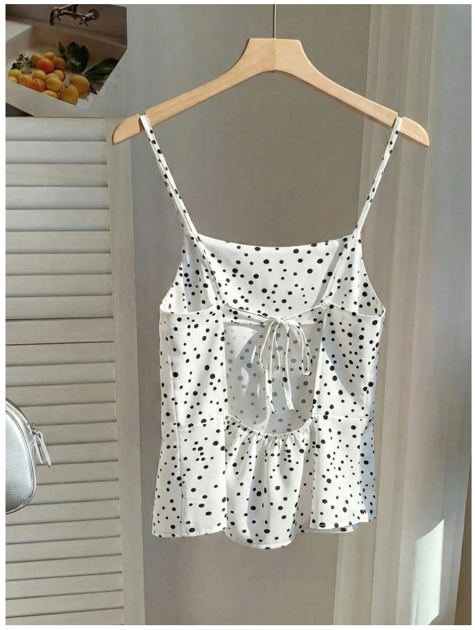 Crop top de tirantes blanco lunares negros - 6039