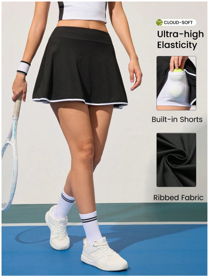 Skort negra línea blanca parte inferior - 6041