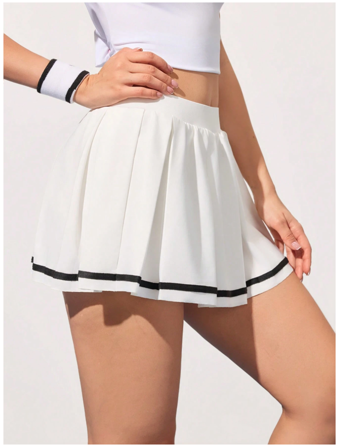 Skort blanca con línea negra & pliegues - 6042