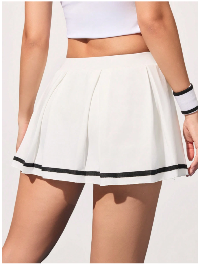 Skort blanca con línea negra & pliegues - 6042