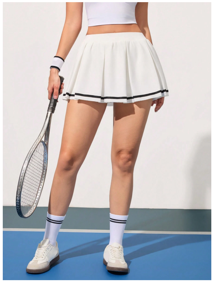 Skort blanca con línea negra & pliegues - 6042