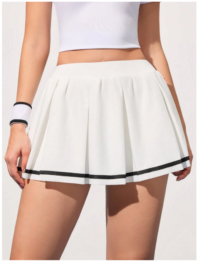 Skort blanca con línea negra & pliegues - 6042