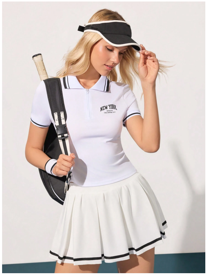 Skort blanca con línea negra & pliegues - 6042