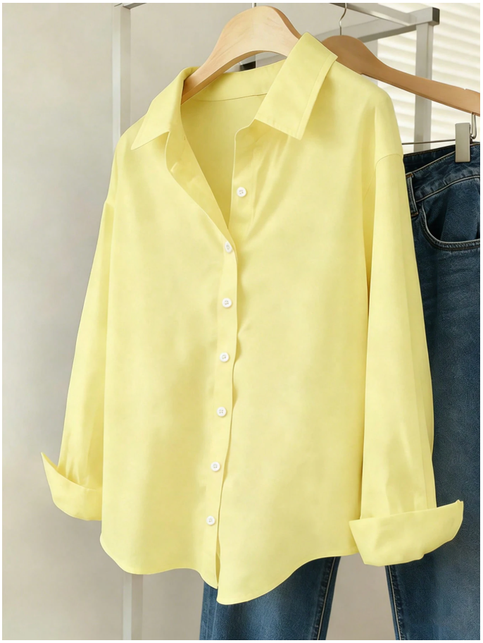 Camisa amarilla manga larga con botones frontales - 6046