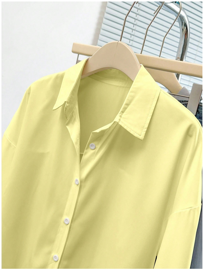 Camisa amarilla manga larga con botones frontales - 6046
