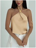 Camisa camel halter con detalle dorado - 6048