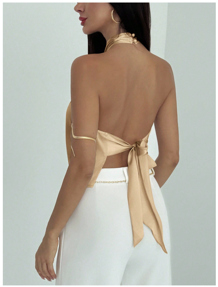 Camisa camel halter con detalle dorado - 6048
