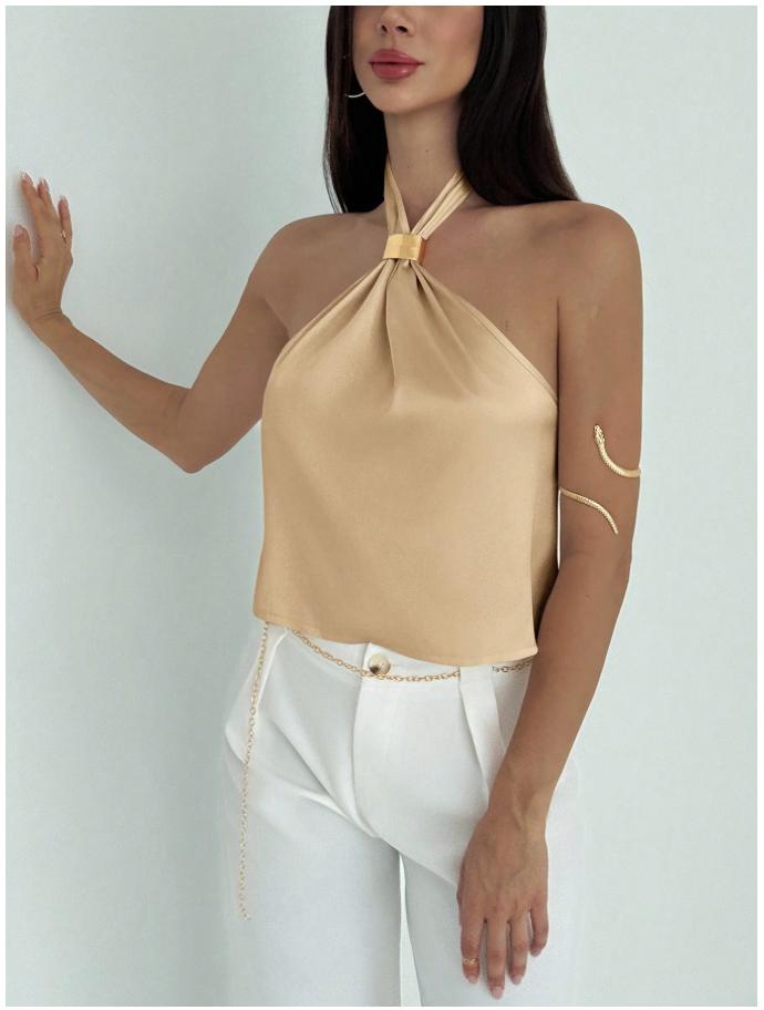 Camisa camel halter con detalle dorado - 6048