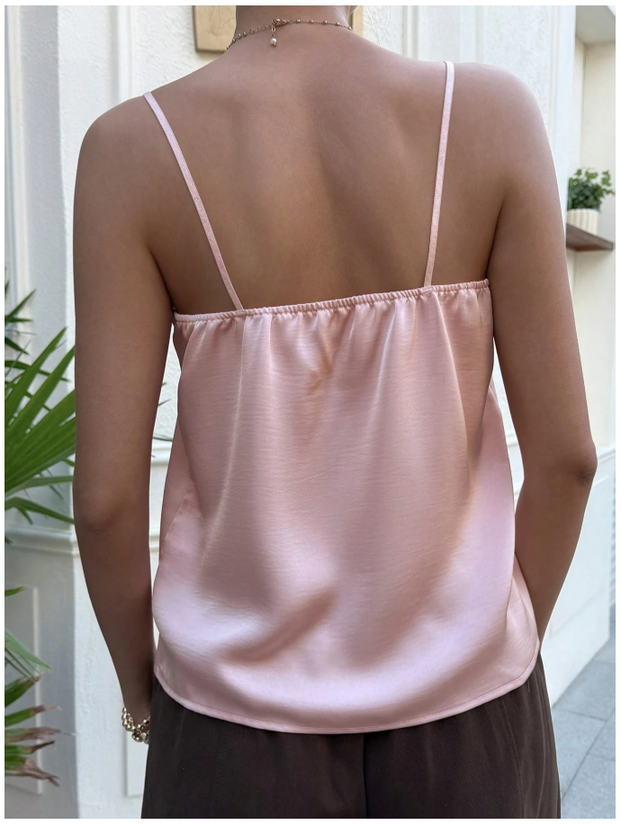 Crop top rosa de tirantes con encaje blanco parte superior - 6050