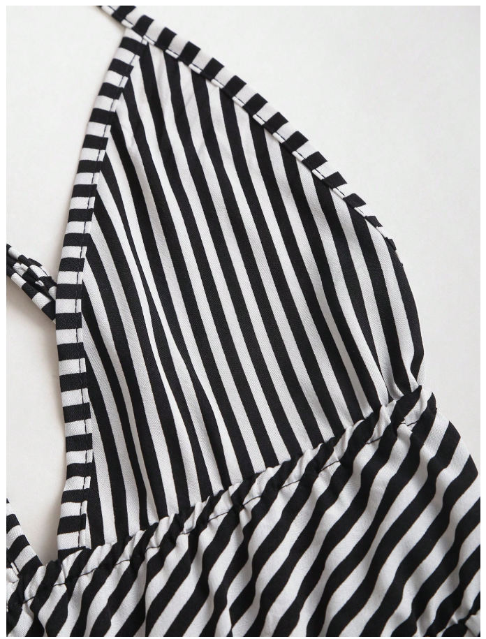 Crop top blanco a rayas tiras cruzadas en espalda - 6051