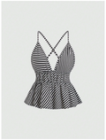 Crop top blanco a rayas tiras cruzadas en espalda - 6051