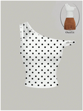 Crop top blanco lunares negros un hombro - 6052