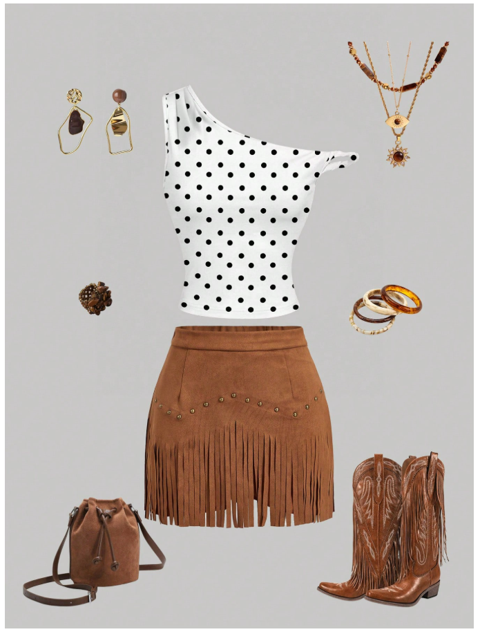 Crop top blanco lunares negros un hombro - 6052