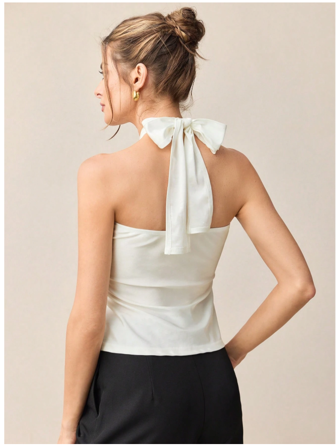 Camisa blanca halter abertura parte inferior - 6053