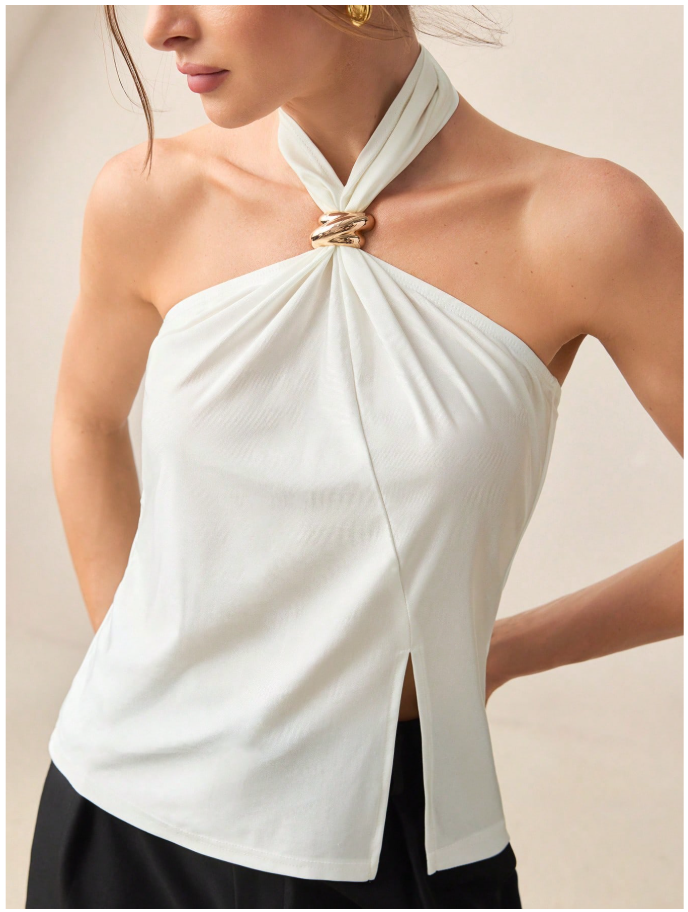 Camisa blanca halter abertura parte inferior - 6053