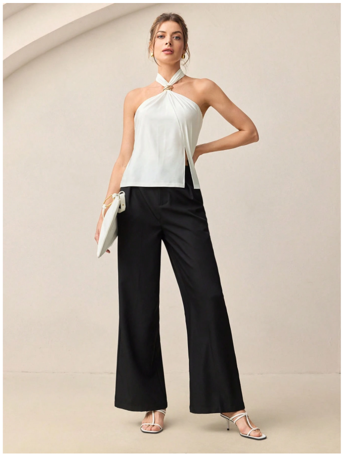 Camisa blanca halter abertura parte inferior - 6053