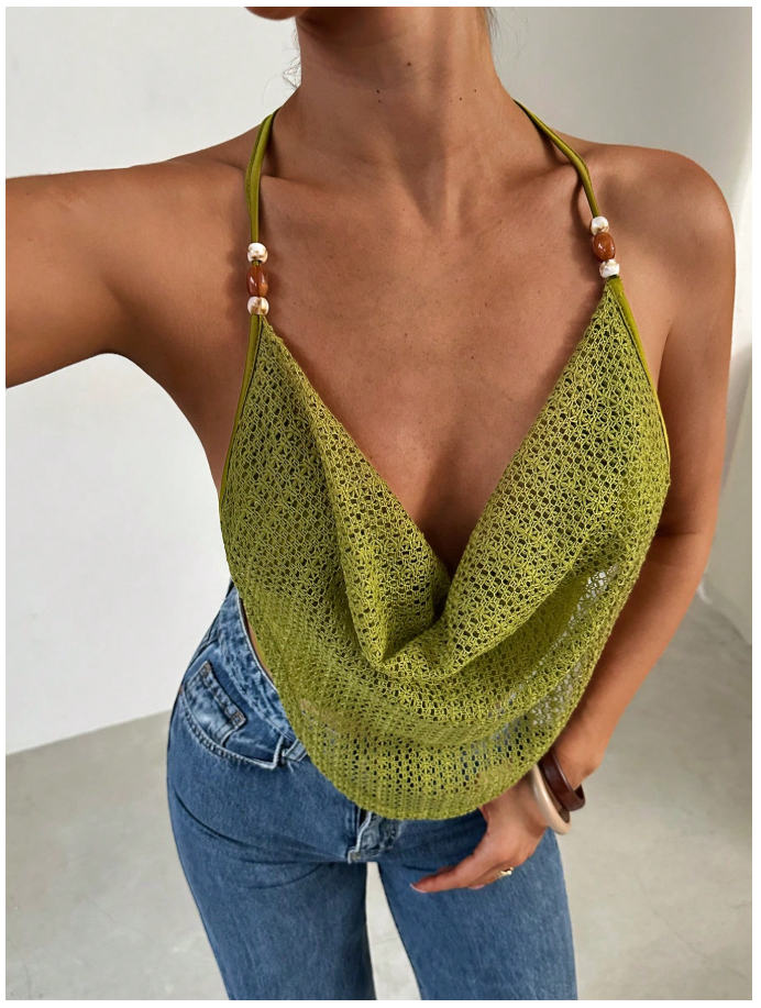 Crop top verde halter de tirantes estilo tejido - 6057