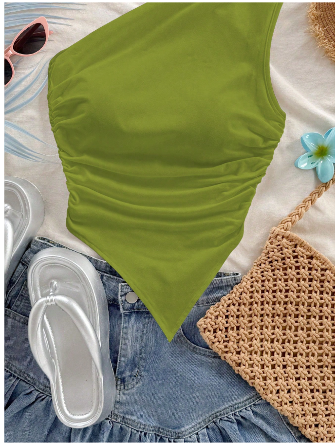Crop top verde un hombro asimétrico parte inferior - 6059