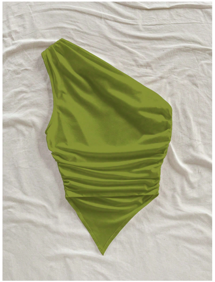 Crop top verde un hombro asimétrico parte inferior - 6059