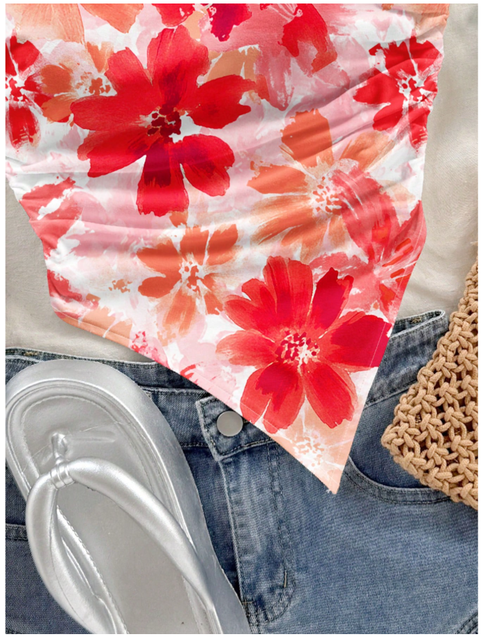 Crop top floral un hombro asimétrico parte inferior - 6060
