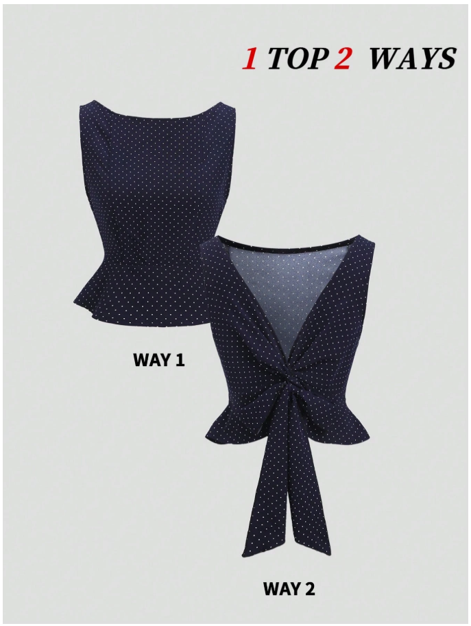 Crop top azul marino lunares blancos 2 formas de uso - 6064
