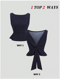 Crop top azul marino lunares blancos 2 formas de uso - 6064