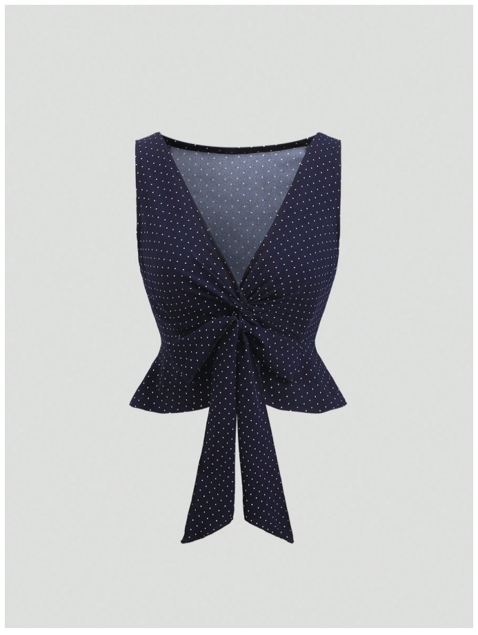 Crop top azul marino lunares blancos 2 formas de uso - 6064