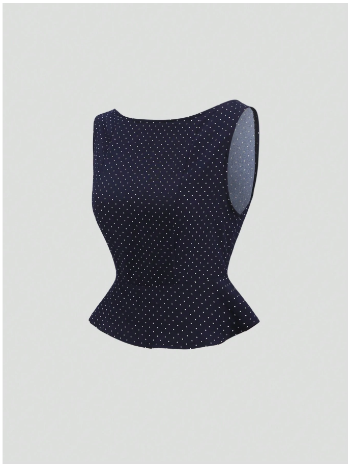 Crop top azul marino lunares blancos 2 formas de uso - 6064