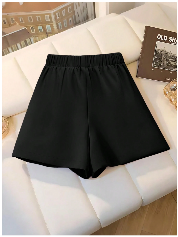 Short negro con pliegues & elástico parte trasera - 6068