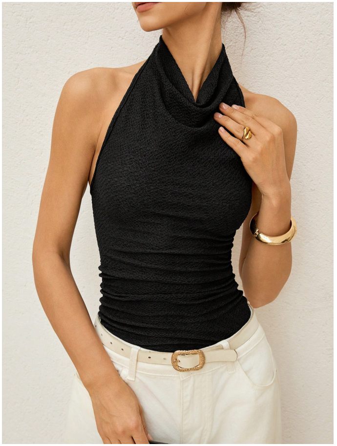Camisa negra halter espalda descubierta - 6069