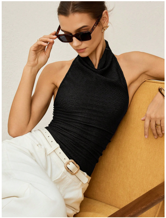 Camisa negra halter espalda descubierta - 6069