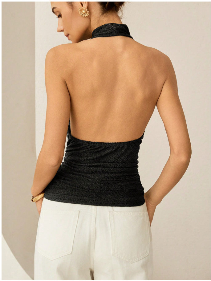Camisa negra halter espalda descubierta - 6069