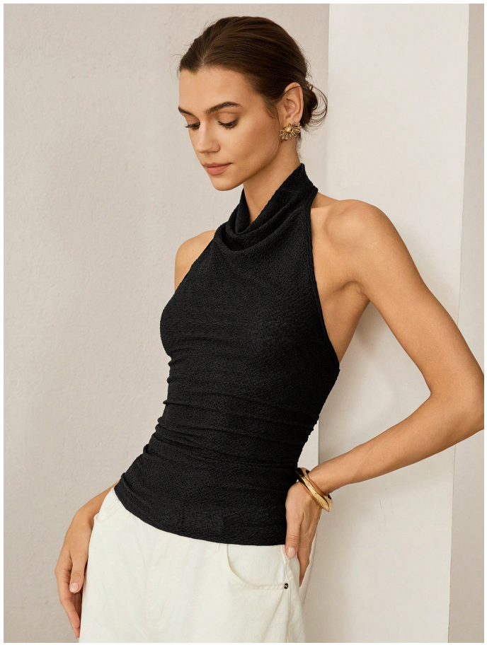 Camisa negra halter espalda descubierta - 6069