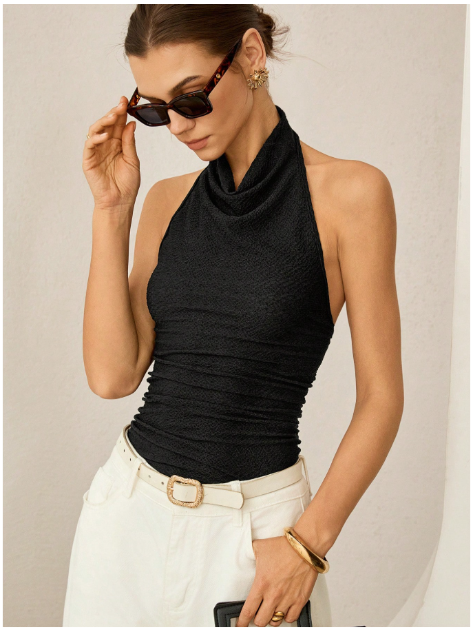 Camisa negra halter espalda descubierta - 6069