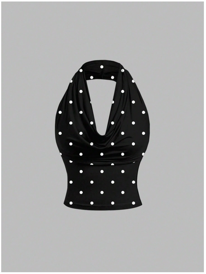 Crop top negro lunares blancos 3 formas de uso - 6074