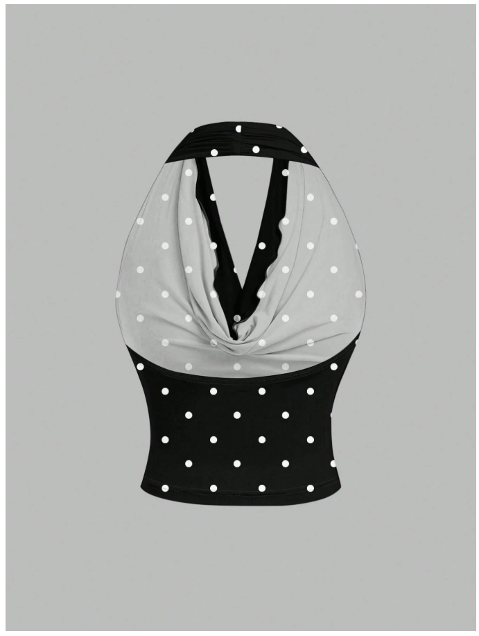 Crop top negro lunares blancos 3 formas de uso - 6074