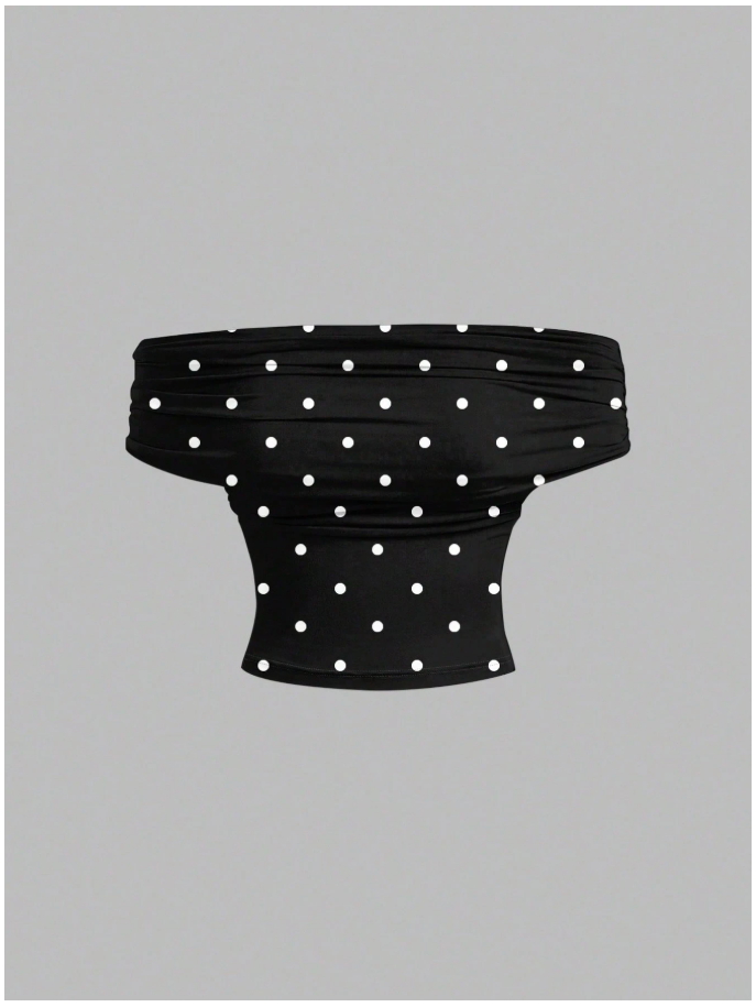 Crop top negro lunares blancos 3 formas de uso - 6074