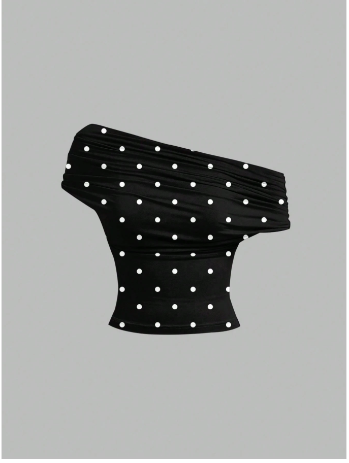 Crop top negro lunares blancos 3 formas de uso - 6074