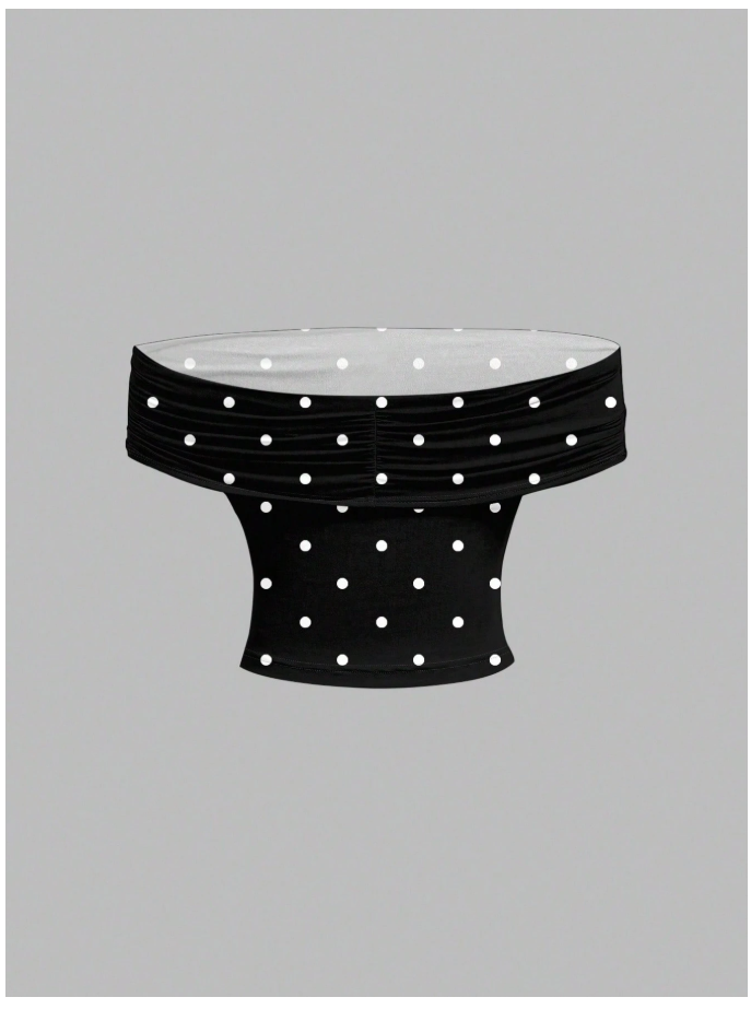 Crop top negro lunares blancos 3 formas de uso - 6074